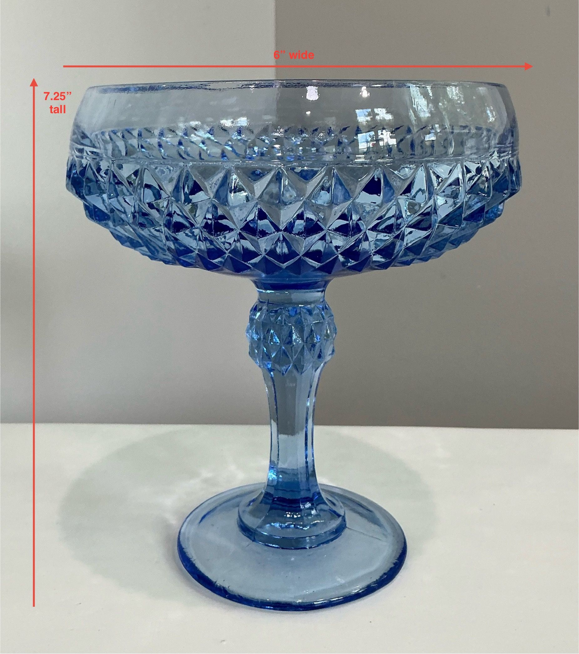Vintage Indiana Glass Clear Regal Blue Diamond Point Pedestal Compote or Candy Dish