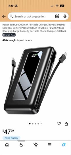 Brand new 50000 mah power bank with build in cable 22.5w Fast Charging,