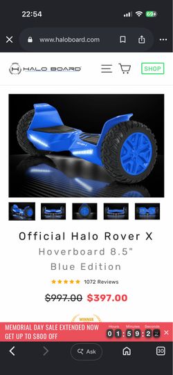 Halo Rover X 8.5” All-Terrain Hoverboard – Blue – Excellent Condition