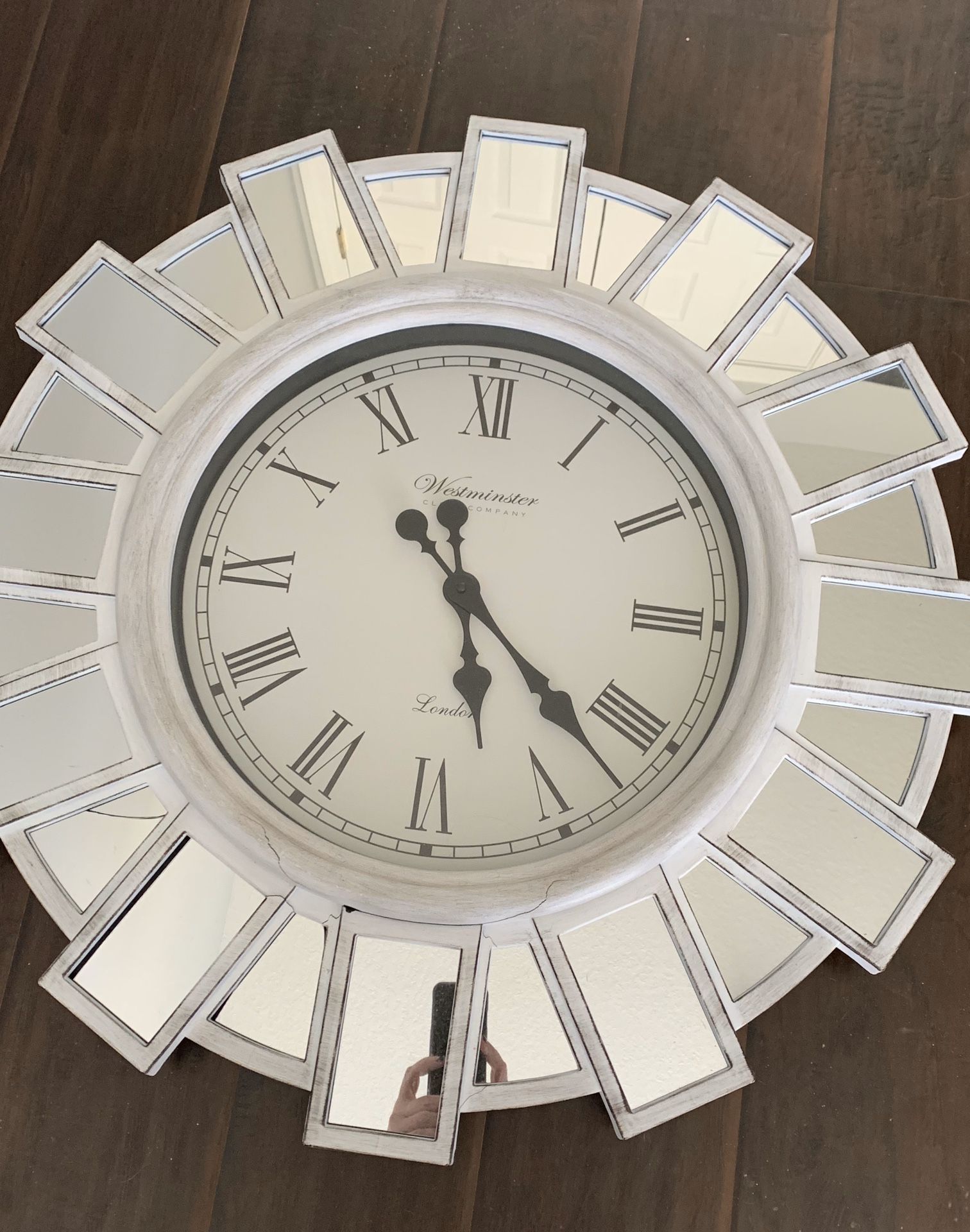 Large white and mirrored wall clock