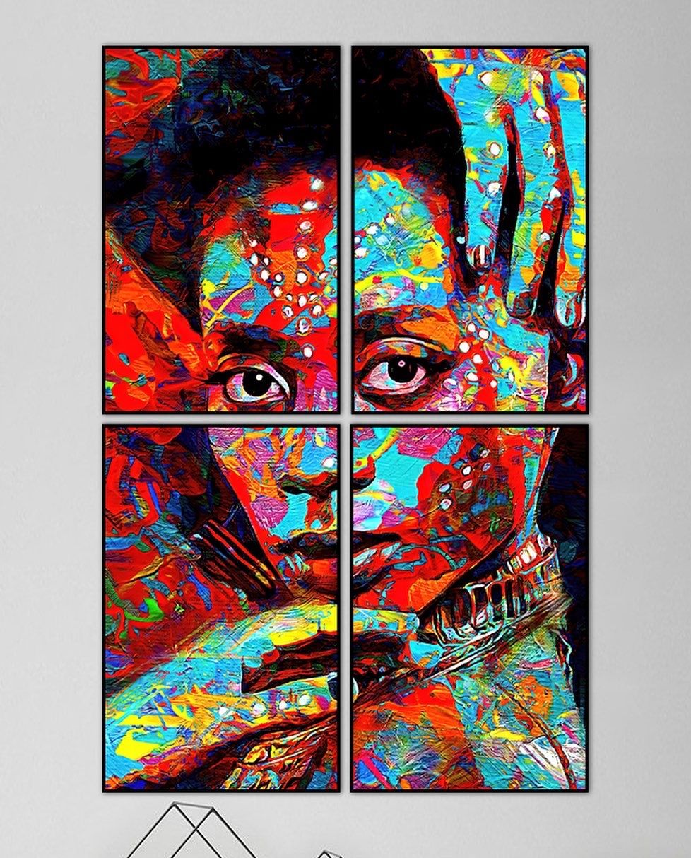 4 piece Modern Abstract Woman Art With Borderless Glass Frames