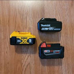 Brand New 100% Authentic Genuine 5ah Lithium-Ion Battery. Choose Milwaukee, Makita or Dewalt $75 Each Firm Pickup Only Multiple available.