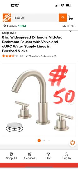 Shop BWE 8 in. Widespread 2-Handle Mid-Arc Bathroom Faucet with Valve and cUPC Water Supply Lines in Brushed Nickel