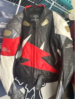 AGV Sport Leather Motorcycle Jacket Mens Large Black Red White Armor Racing Moto