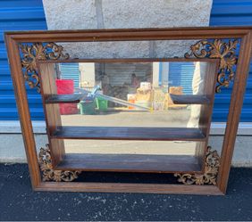 Vintage Ornate Wall Mirror Shelf Display Cabinet 34” x 27”