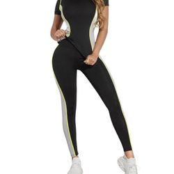 Colorblock Contrast Binding Sports Set Jersey and leggins