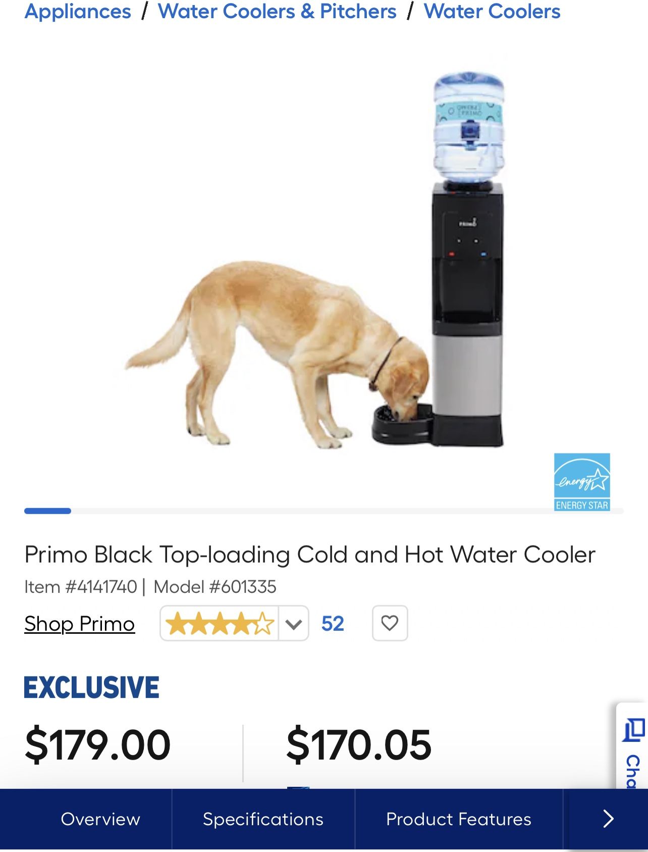 Primo Black Top-loading Cold and Hot Water Cooler