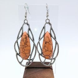 Faux Gemstone Silver Tone Hippie Boho Statement Earrings