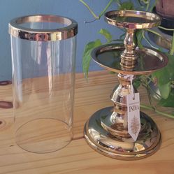 Gorgeous! Brass&Glass Candle Holder Handcrafted In India Size 13.5"X6" NEW