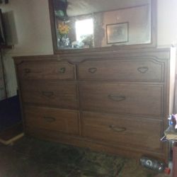 Antique Wooden Dresser With Mirror 