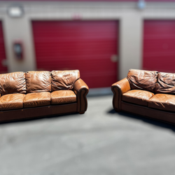 Free Delivery- brown leather sofa loveseat couch set
