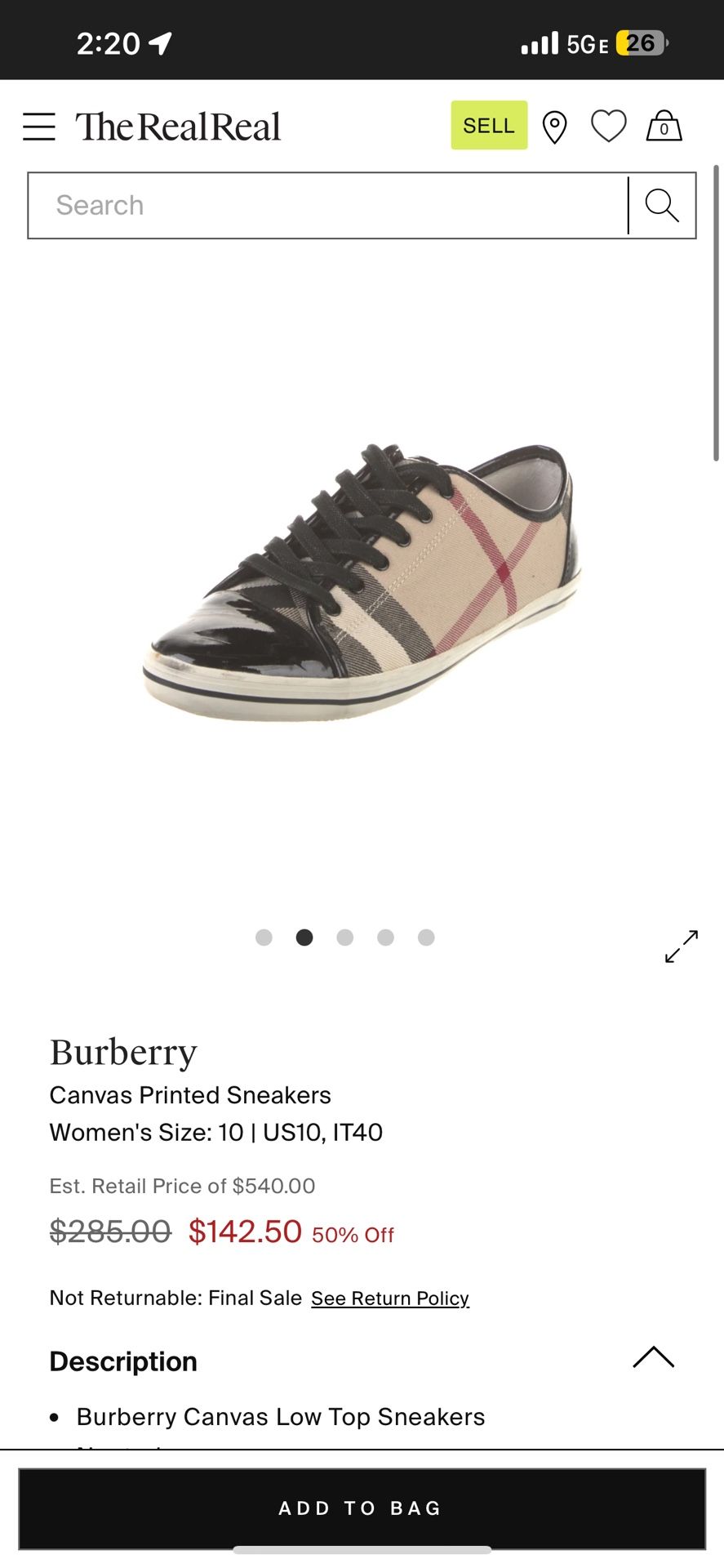 Vintage Burberry printed canvas sneaker