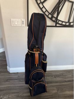 Vintage Bennington Cart Golf Bag - Navy / Tan - with Rain Hood - 9-Way Divider