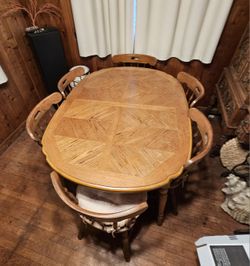 Solid Wood Dining Table  and  6 Chairs and Leaf