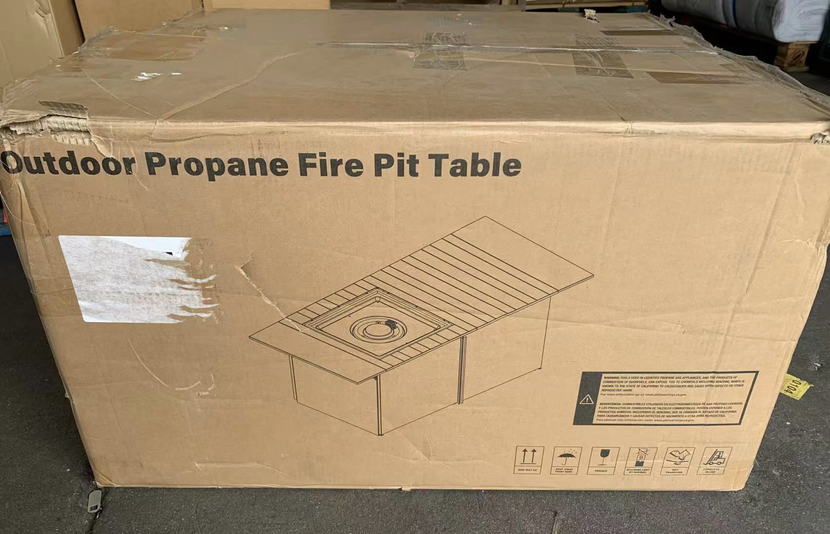 46" Patio Fire Pit Table, Outdoor Propane Fire Table with Storage Space, Wood-Like Tabletop, Waterproof Cover, Lid and Lava Rock, Metal Frame Rectangu