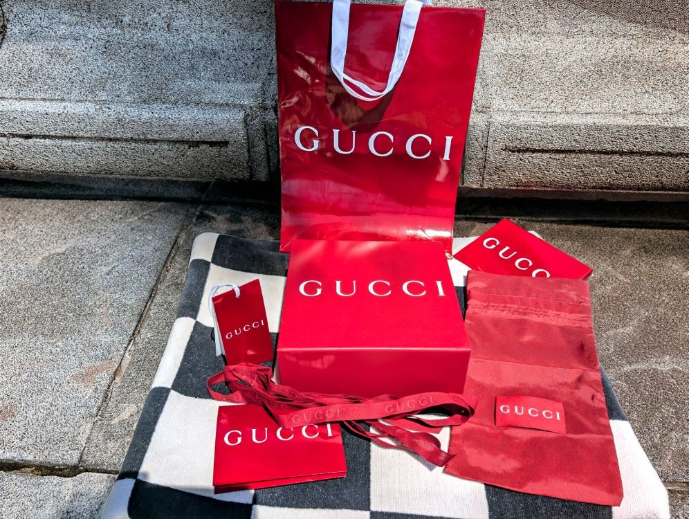 NEW Gucci (empty) Burgundy Folding Box - 7" x 7" x 3" with Dust Bag & MORE