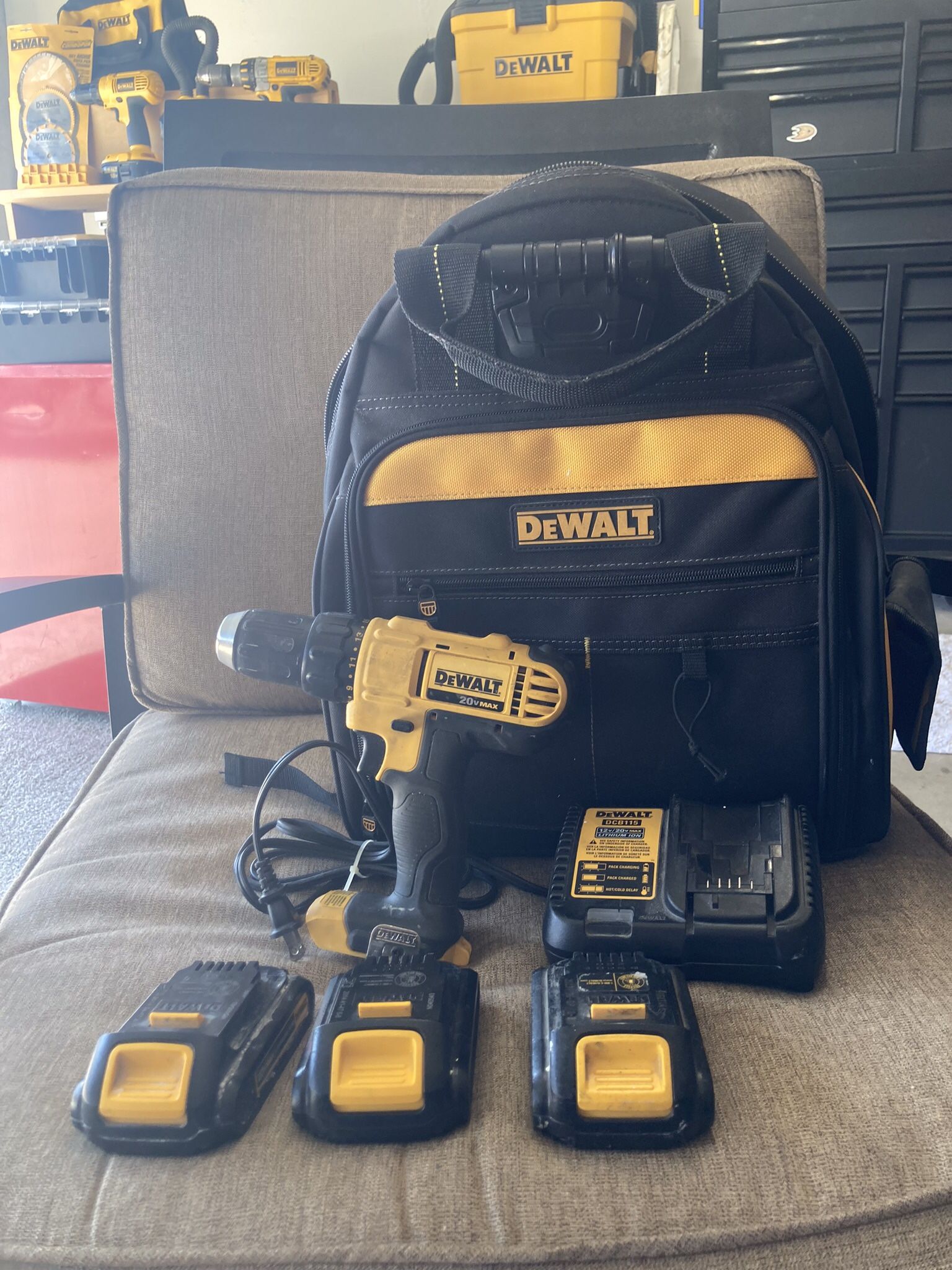 Dewalt Tool Sale! 57 Compartment Dewalt Tool Backpack w/Light - Cordless Drill - 4 Batteries 20V - Charger - Quick & Easy Porch/ Patio Pickup