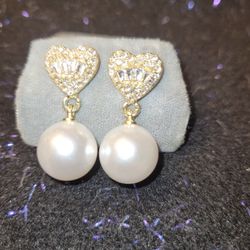 New Large Pearl Cz Dangle Earrings