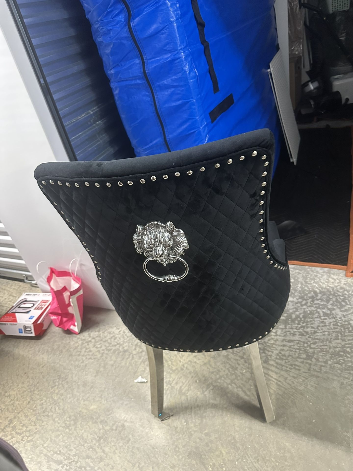 Velvet Dining Chairs Set of 2, Upholstered Tufted Nailhead Dining Room Chairs with Stainless Steel Legs and Lion Head Pull Ring, Wingback Kitchen Chai