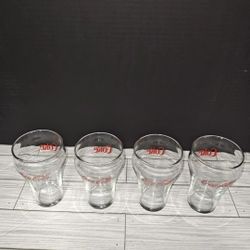 Vintage Coca Cola Collectible Coke Bell Shape Clear Glasses Red Script Lettering