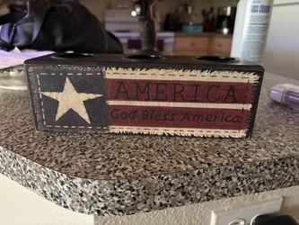 God bless America Teal Light Holder