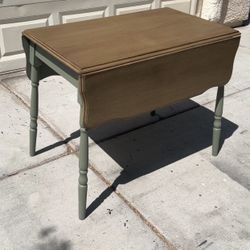Refinished Farmhouse Drop-Leaf Dining Table – Sage Green & Natural Wood