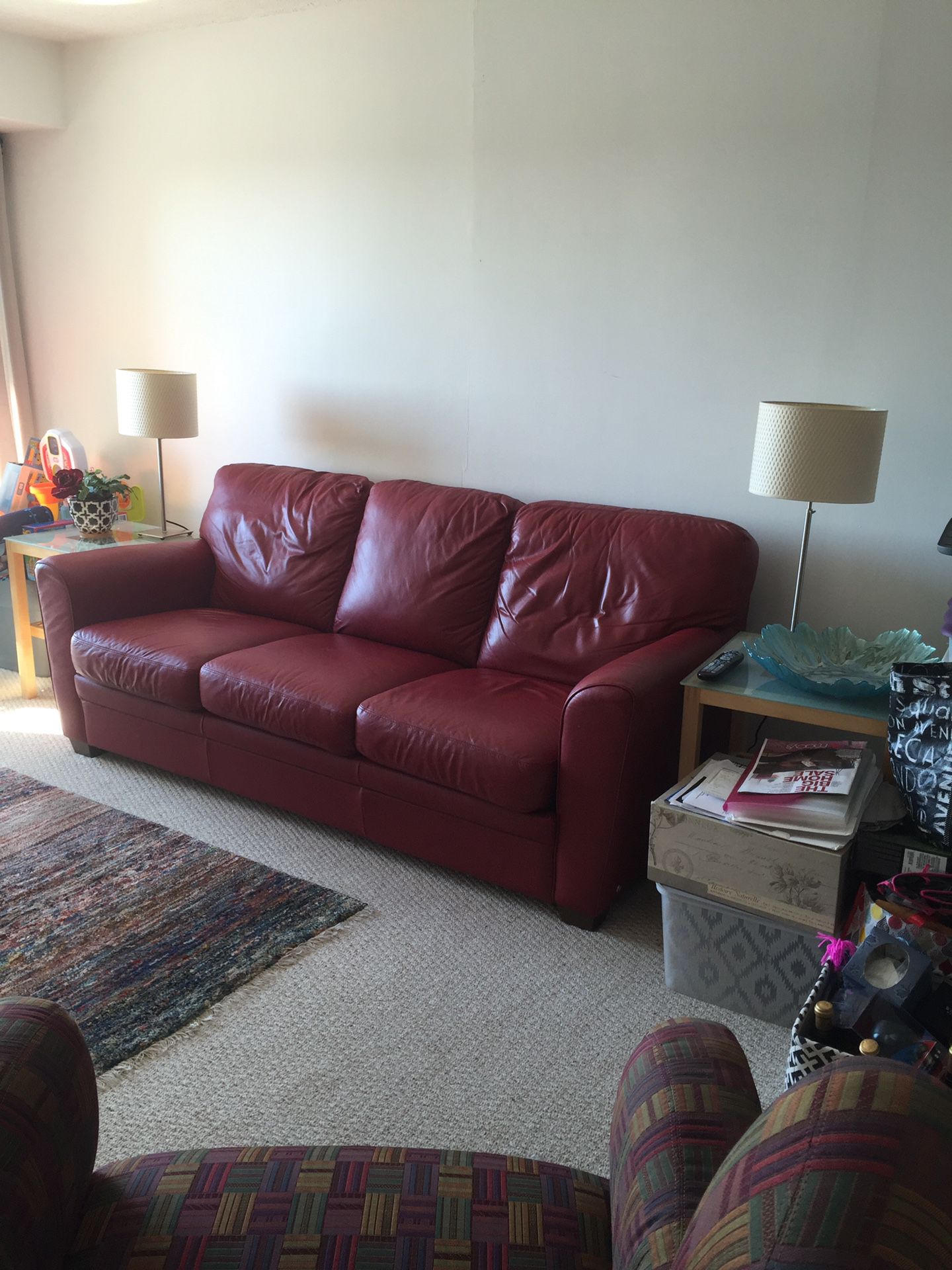 Red leather sleeper sofa, local delivery available