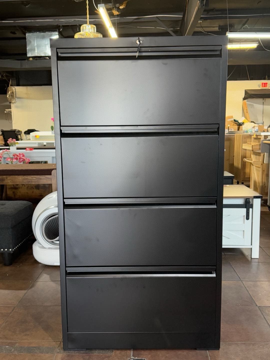 4 Drawer Lateral File Cabinets with Lock Office Filing Cabinet Steel Storage Cabinet Wide Horizontal Filing Cabinets Black Metal Cabinet for Files