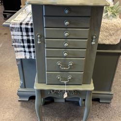 Newly Refinished Green Jewelry Armoire 