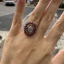 14K Gold, Natural Rubies, Moonstone Ring