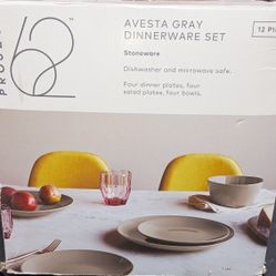 12pc Stoneware Avesta Dinnerware Set. Grey