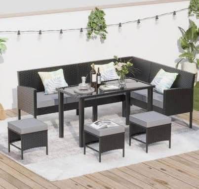 Gray Cushion Assembled New 7-Piece Outdoor Patio Furniture Set, Wicker Sectional Sofa