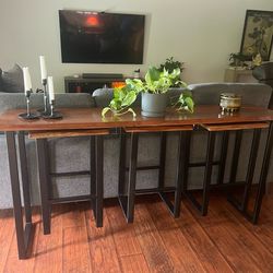 Console  table with Bar Stools Set (3) – Wood & Black Metal