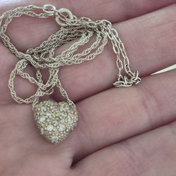 VTG.STERLING SILVER RJ  CZ HEART PENDANT NECKLACE- 15-18 IN.
