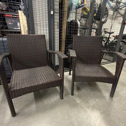 Iron And Wicker Patio Lounge  Chairs With Cushions 