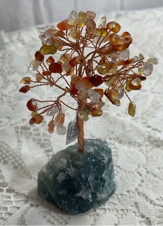 New, Carnelian Natural Gemstone Tree of Life with Fluorite Base
