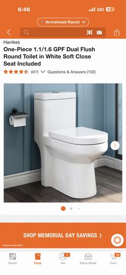 Hanikes One-Piece 1.1/1.6 GPF Dual Flush Round Toilet in White Soft Close Seat Included