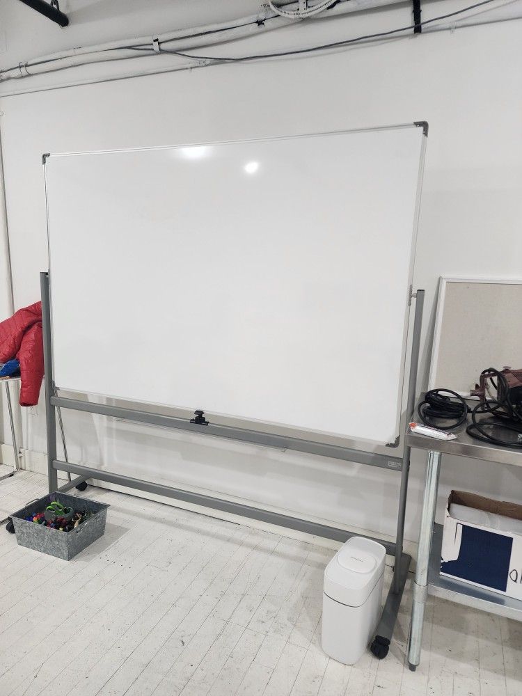 Double-Sided Mobile White Board with Pen Tray, 72x48