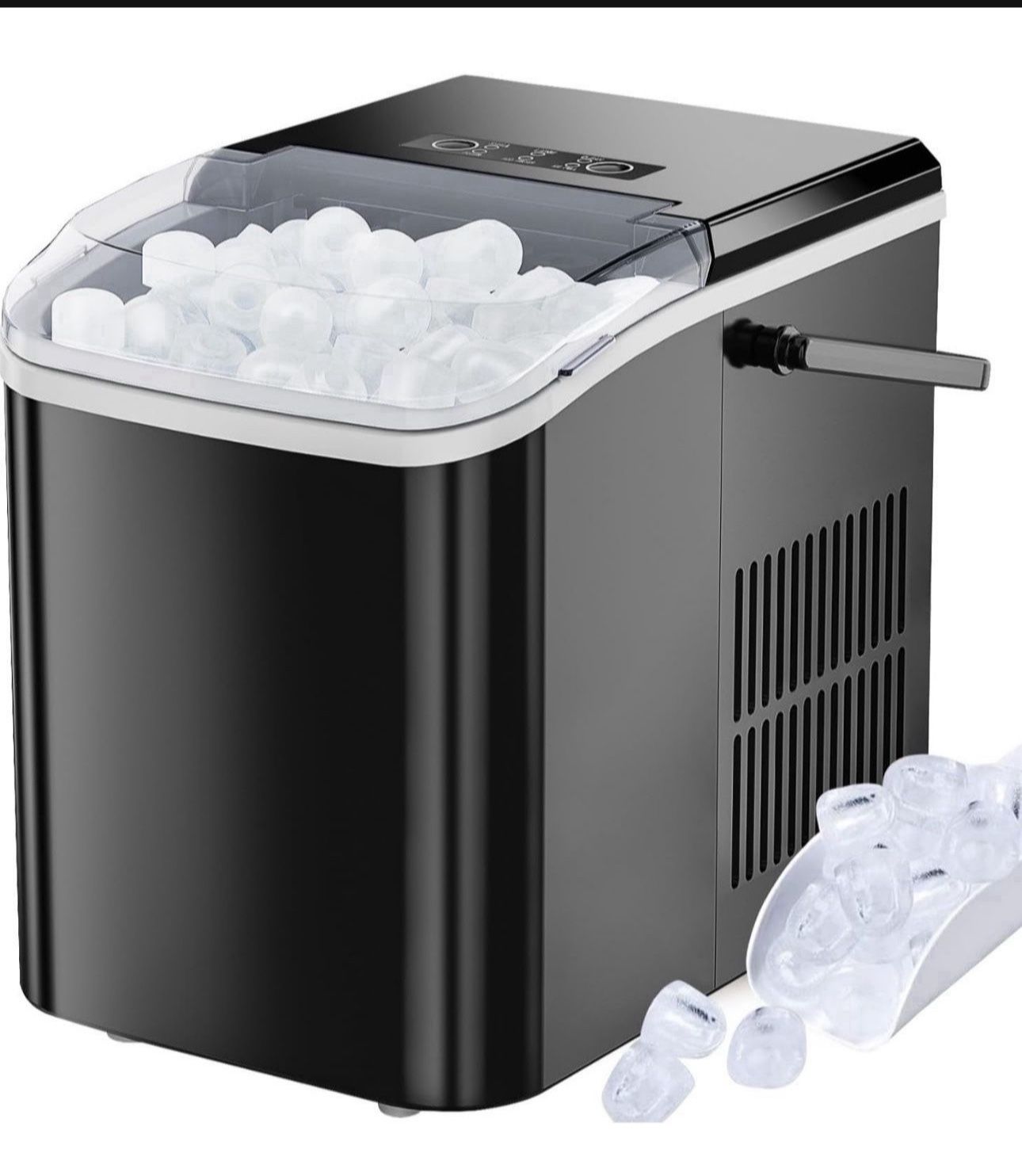 Ice Maker, Portable Countertop Icemaker Machine, Self Cleaning Quiet 2 Sizes Bullet Cubes Makers, 9 Cubes in 6 Mins, 26.5lbs/24Hrs with Ice Scoop, Bas