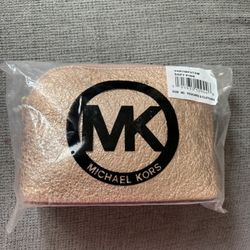 MK Michael Kors Cosmetic Bag Case Pouch Clutch Rose Gold Soft Pink