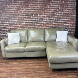 Delivery Available gray green leather sectional sofa couch