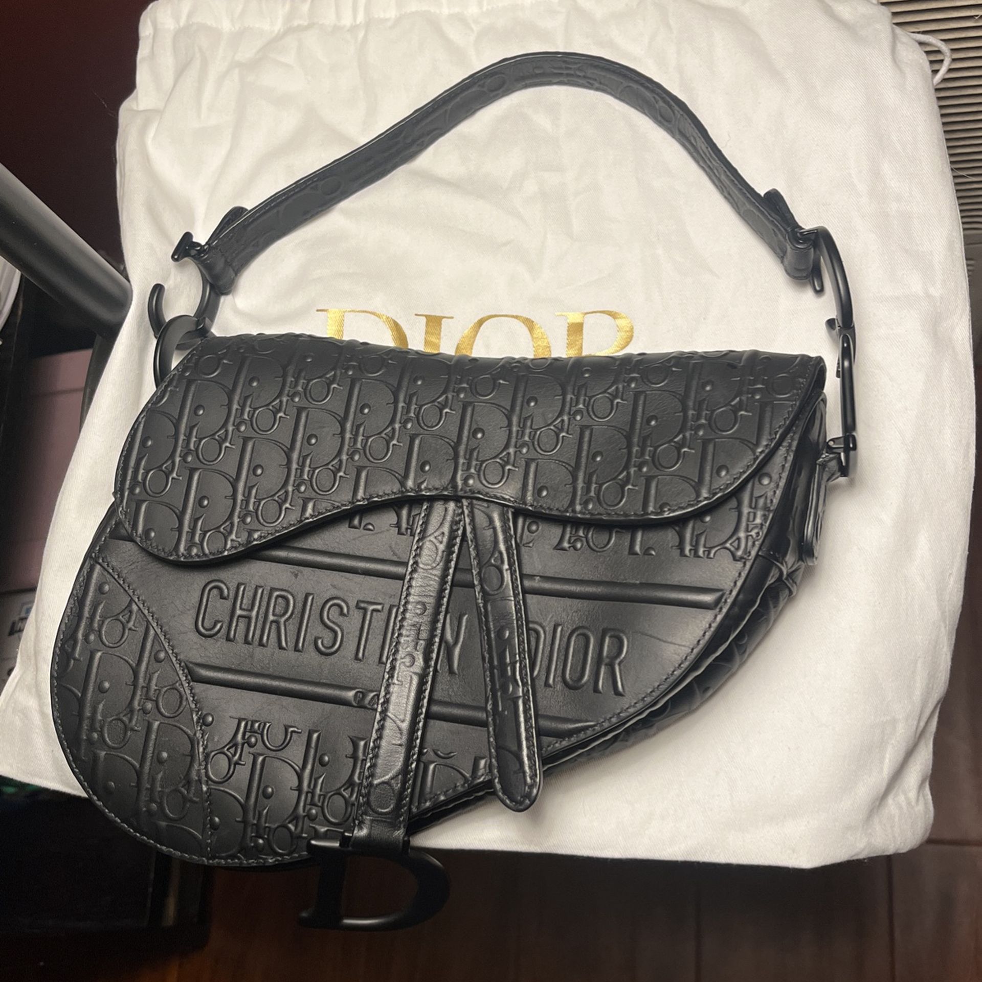Saddle bag black dior oblique embossed calfskin hot sale