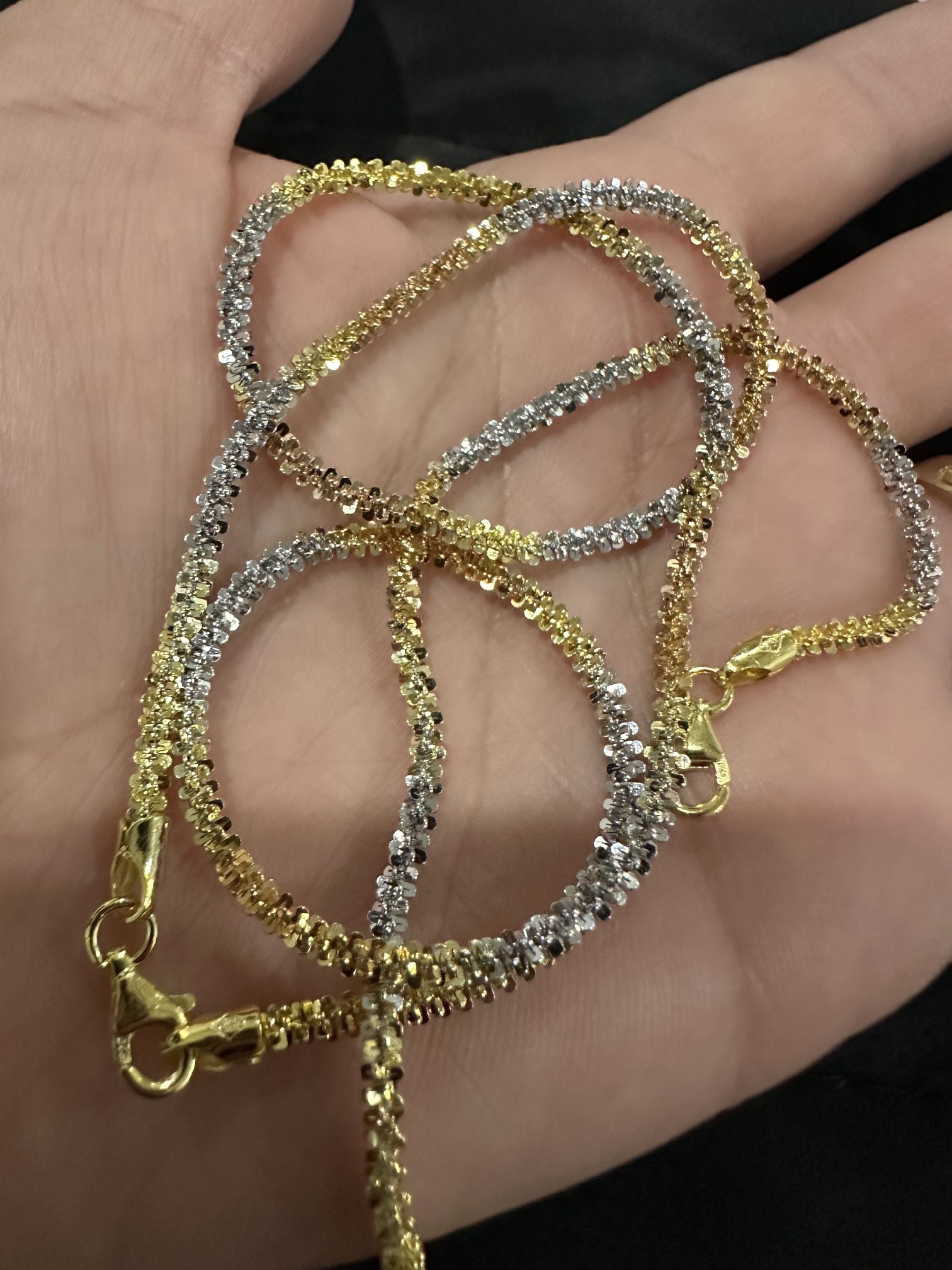 Tri-color Sterling Silver Set Chain & Bracelet