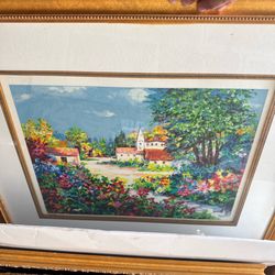 Framed Alex Perez Landscape – Countryside Church Scene – Signed Print