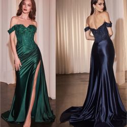 New With Tags Off The Shoulder Lace & Satin Fitted Long Formal Dress & Prom Dress $220
