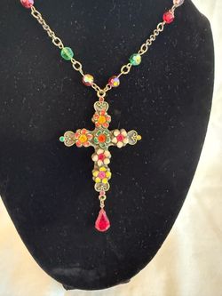 Floral Multi-Color Cross Pendant Necklace