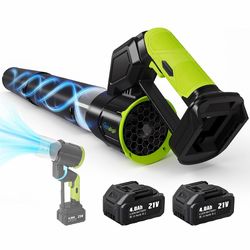 Soplador de hojas inalámbrico, soplador de hojas eléctrico inalámbrico con 2 baterías y cargador, 4 velocidades de viento, 2 modos de mano, batería de