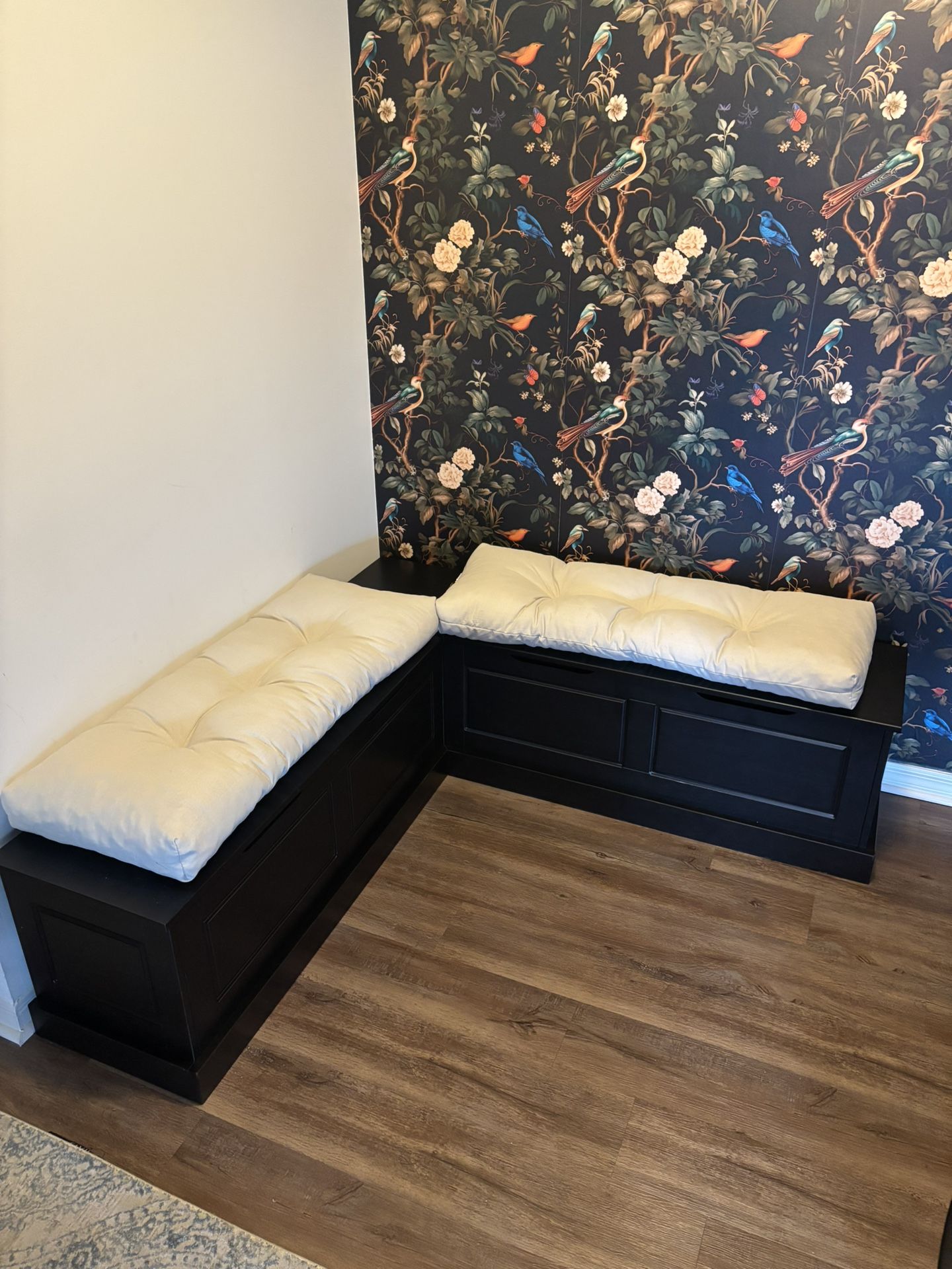 Black Solid Wood Corner Bench W/ Storage