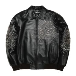 MEN’S PELLE PELLE 47TH ANNIVERSARY LEATHER JACKET IN BLACK  SIZE 48
