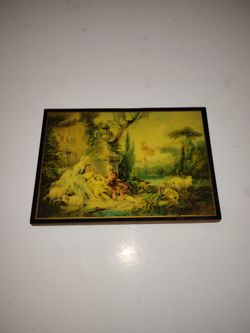 Vintage Old Decorative Lacquer Box with Pastoral Scene - 4 by 6 inches
